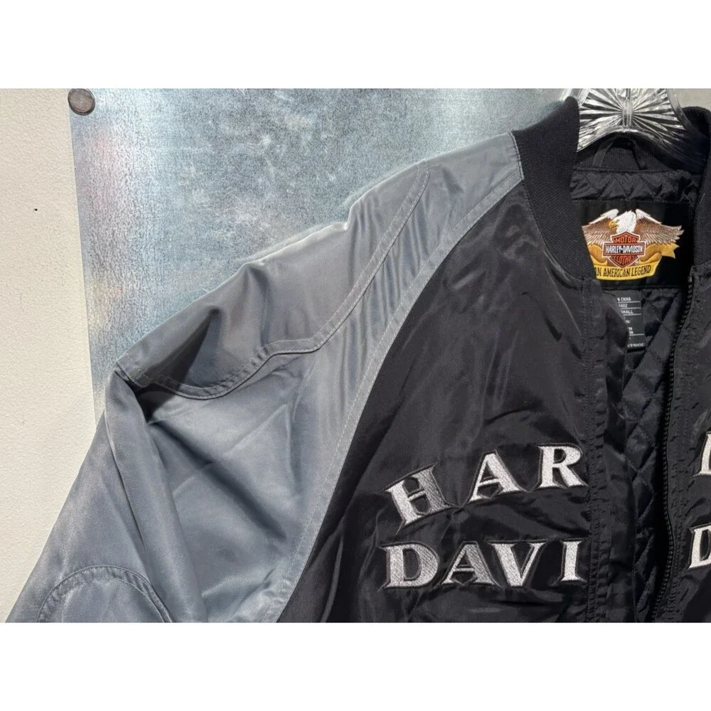 Harley-Davidson Bomber Varsity Jacket Insulated Black Gray Nylon Motorcycle XS